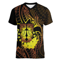 Kia Orana Kuki Airani Women V-Neck T-Shirt Cook Islands Tangaroa God Tatau Gold LT14 Female Gold - Polynesian Pride