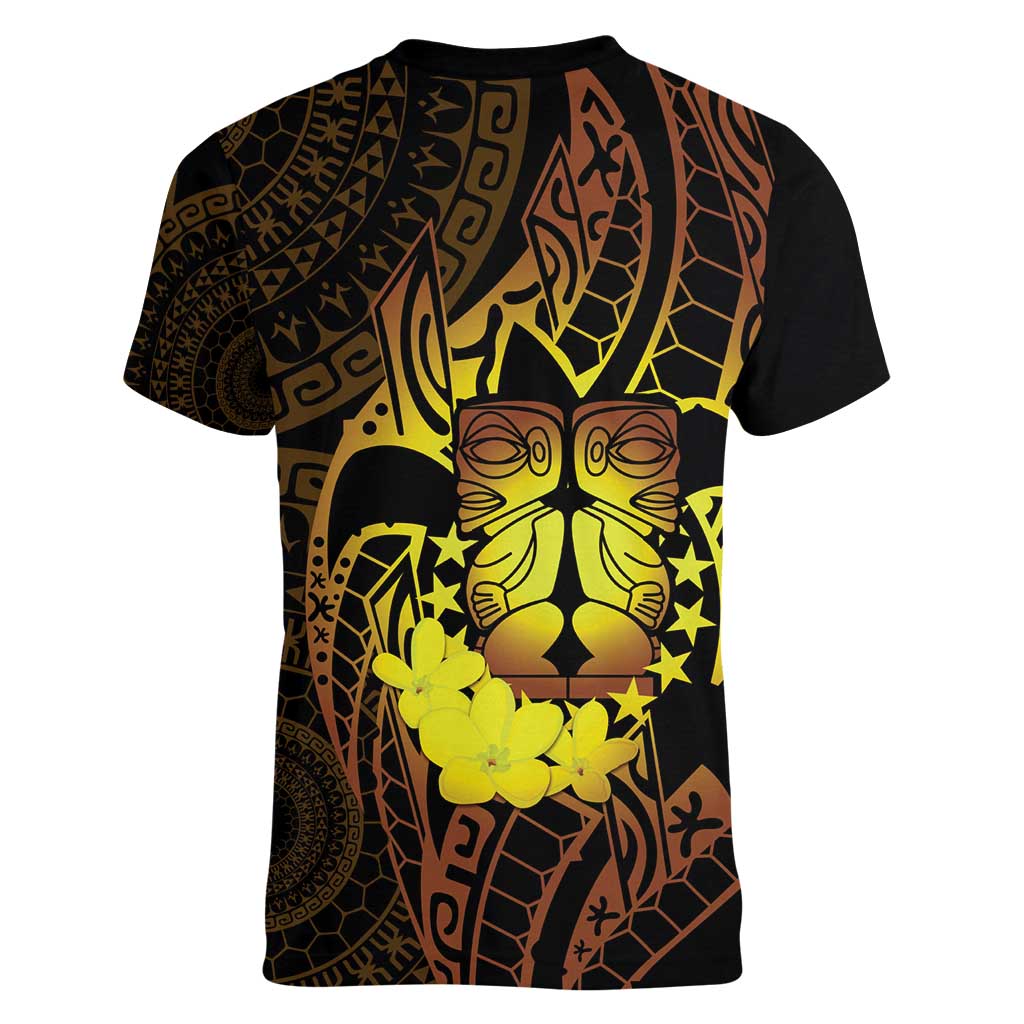 Kia Orana Kuki Airani Women V-Neck T-Shirt Cook Islands Tangaroa God Tatau Gold LT14 - Polynesian Pride