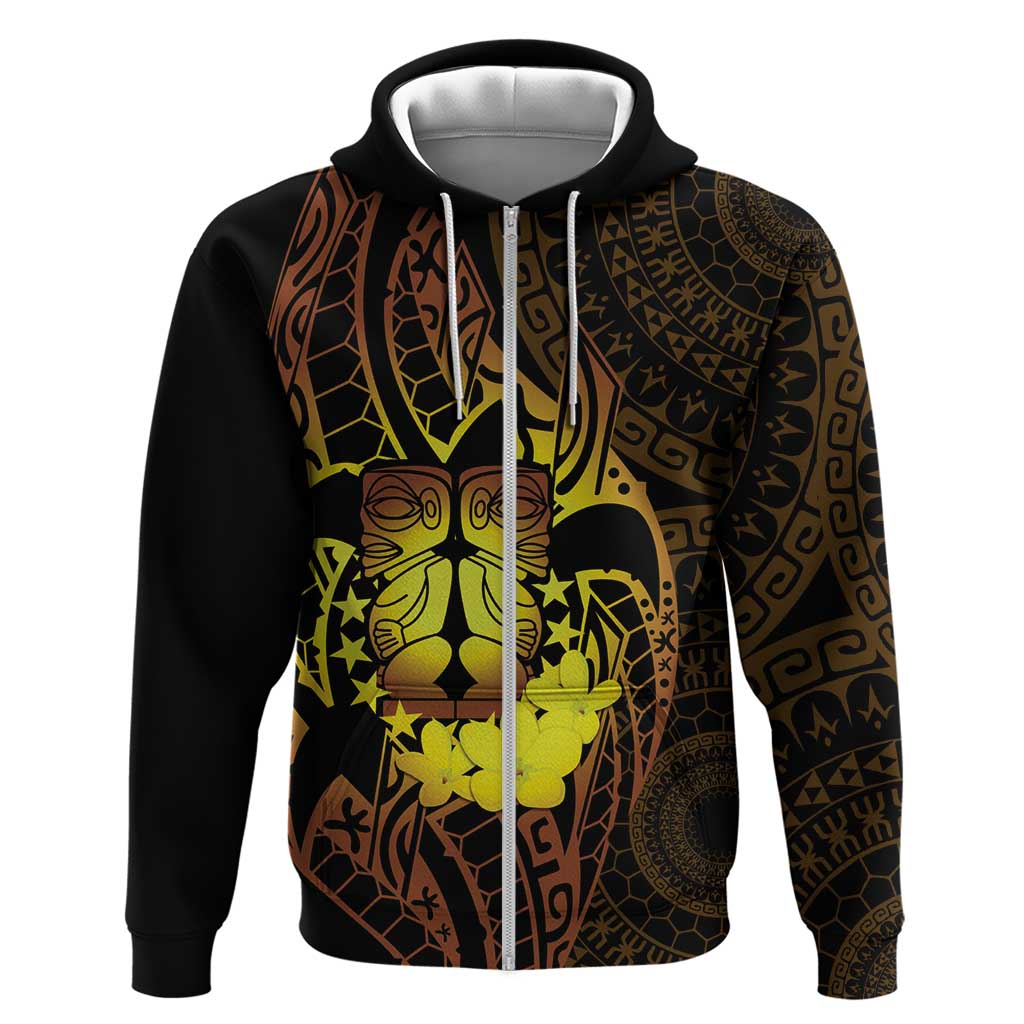 Kia Orana Kuki Airani Zip Hoodie Cook Islands Tangaroa God Tatau Gold LT14 Zip Hoodie Gold - Polynesian Pride