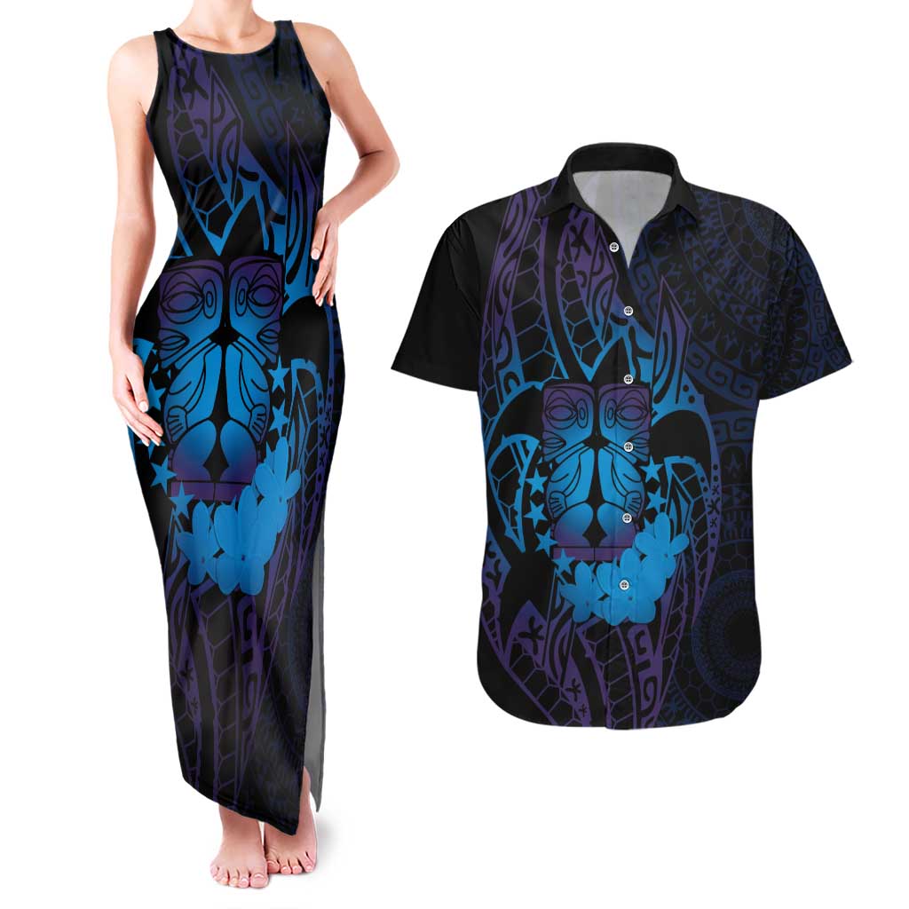 Kia Orana Kuki Airani Couples Matching Tank Maxi Dress and Hawaiian Shirt Cook Islands Tangaroa God Tatau Purple LT14 Purple - Polynesian Pride