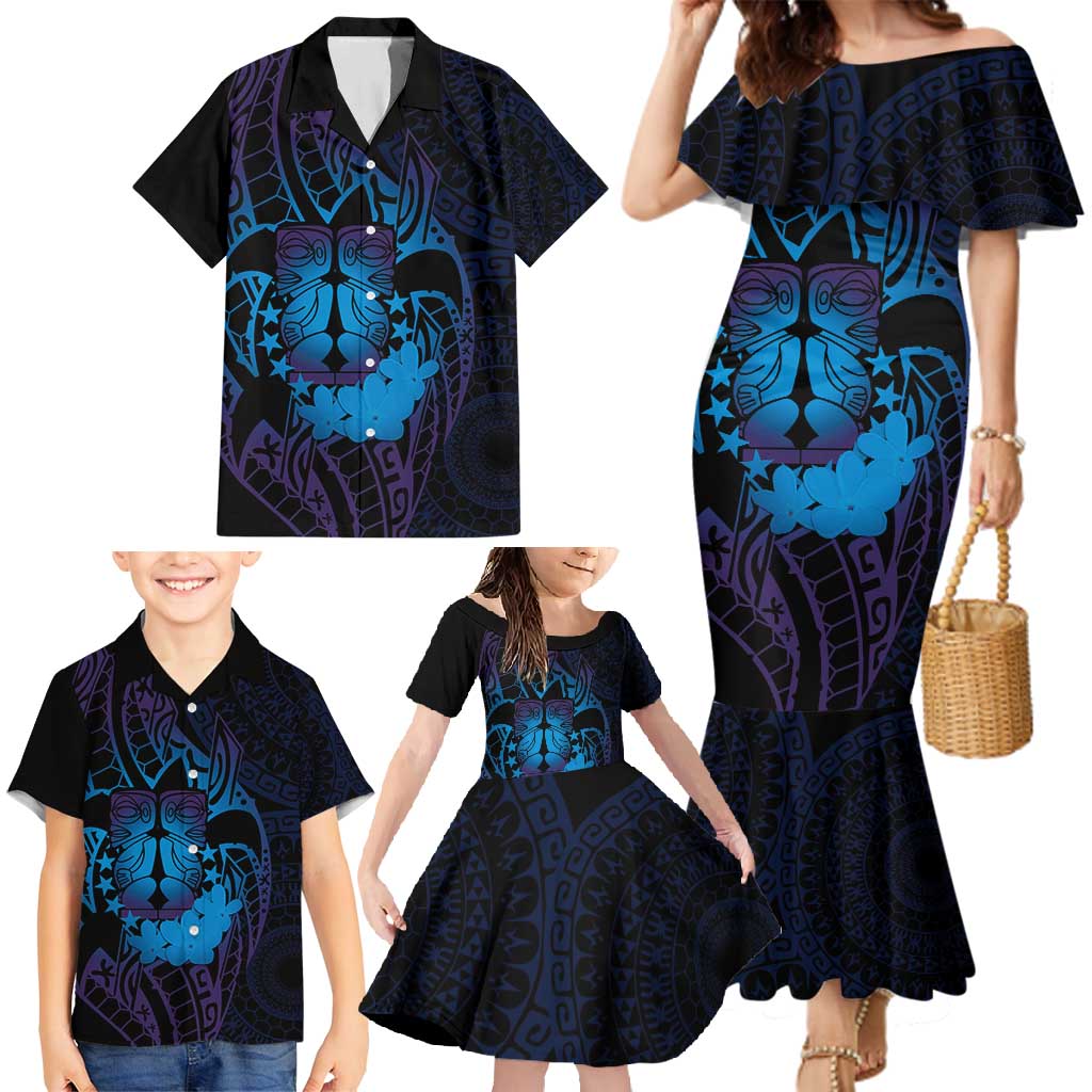 Kia Orana Kuki Airani Family Matching Mermaid Dress and Hawaiian Shirt Cook Islands Tangaroa God Tatau Purple LT14 - Polynesian Pride