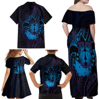 Kia Orana Kuki Airani Family Matching Off Shoulder Maxi Dress and Hawaiian Shirt Cook Islands Tangaroa God Tatau Purple LT14 - Polynesian Pride