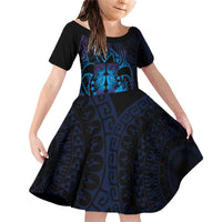 Kia Orana Kuki Airani Family Matching Off Shoulder Short Dress and Hawaiian Shirt Cook Islands Tangaroa God Tatau Purple LT14 Daughter's Dress Purple - Polynesian Pride