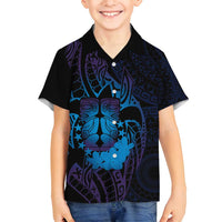 Kia Orana Kuki Airani Family Matching Off Shoulder Short Dress and Hawaiian Shirt Cook Islands Tangaroa God Tatau Purple LT14 Son's Shirt Purple - Polynesian Pride
