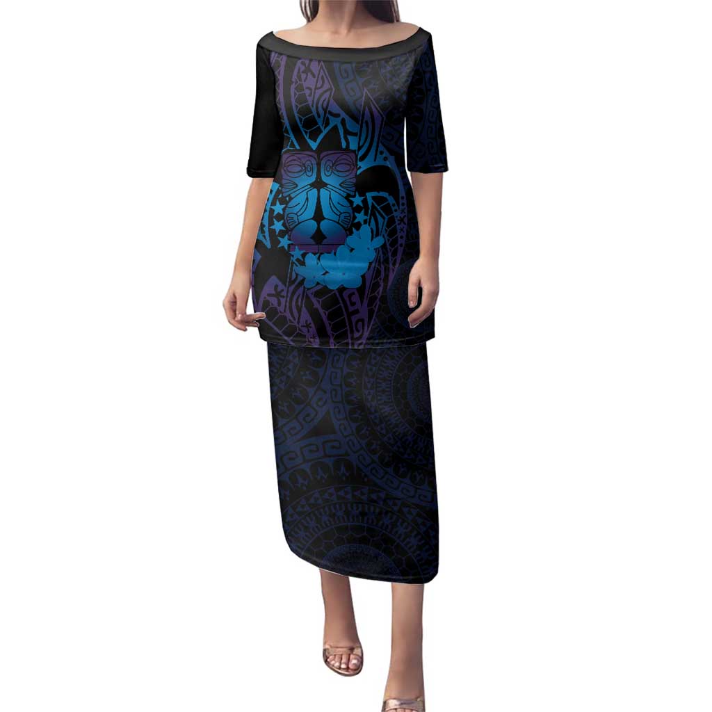 Kia Orana Kuki Airani Family Matching Puletasi and Hawaiian Shirt Cook Islands Tangaroa God Tatau Purple LT14 Mom's Dress Purple - Polynesian Pride