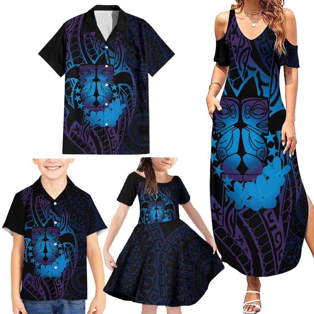 Kia Orana Kuki Airani Family Matching Summer Maxi Dress and Hawaiian Shirt Cook Islands Tangaroa God Tatau Purple LT14 - Polynesian Pride