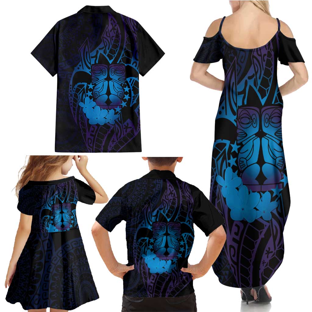 Kia Orana Kuki Airani Family Matching Summer Maxi Dress and Hawaiian Shirt Cook Islands Tangaroa God Tatau Purple LT14 - Polynesian Pride