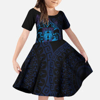 Kia Orana Kuki Airani Family Matching Tank Maxi Dress and Hawaiian Shirt Cook Islands Tangaroa God Tatau Purple LT14 Daughter's Dress Purple - Polynesian Pride