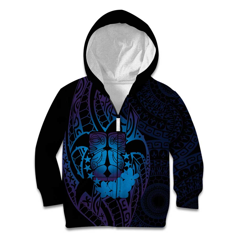 Kia Orana Kuki Airani Kid Hoodie Cook Islands Tangaroa God Tatau Purple LT14 Zip Hoodie Purple - Polynesian Pride