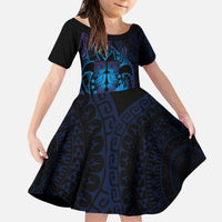 Kia Orana Kuki Airani Kid Short Sleeve Dress Cook Islands Tangaroa God Tatau Purple LT14 KID Purple - Polynesian Pride