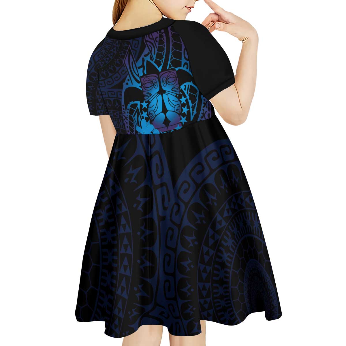 Kia Orana Kuki Airani Kid Short Sleeve Dress Cook Islands Tangaroa God Tatau Purple LT14 - Polynesian Pride