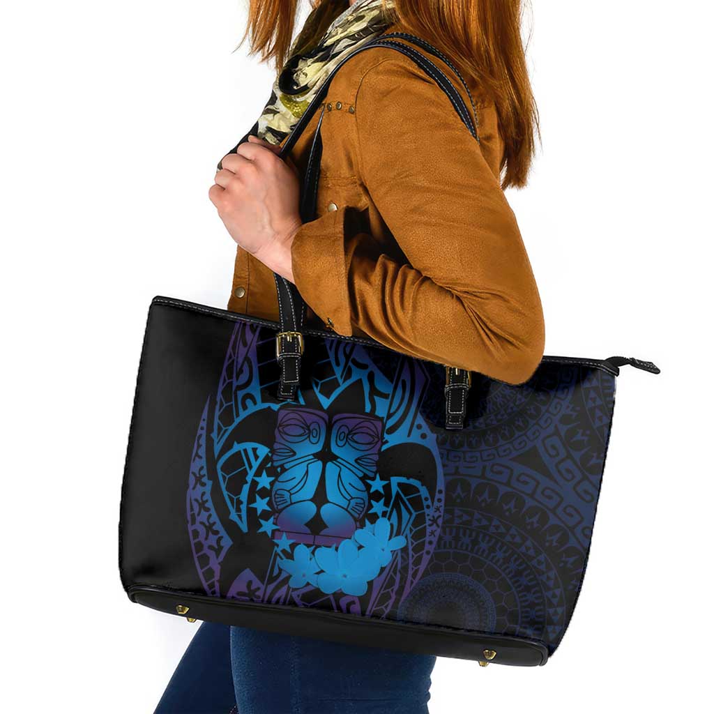 Kia Orana Kuki Airani Leather Tote Bag Cook Islands Tangaroa God Tatau Purple LT14 Purple - Polynesian Pride