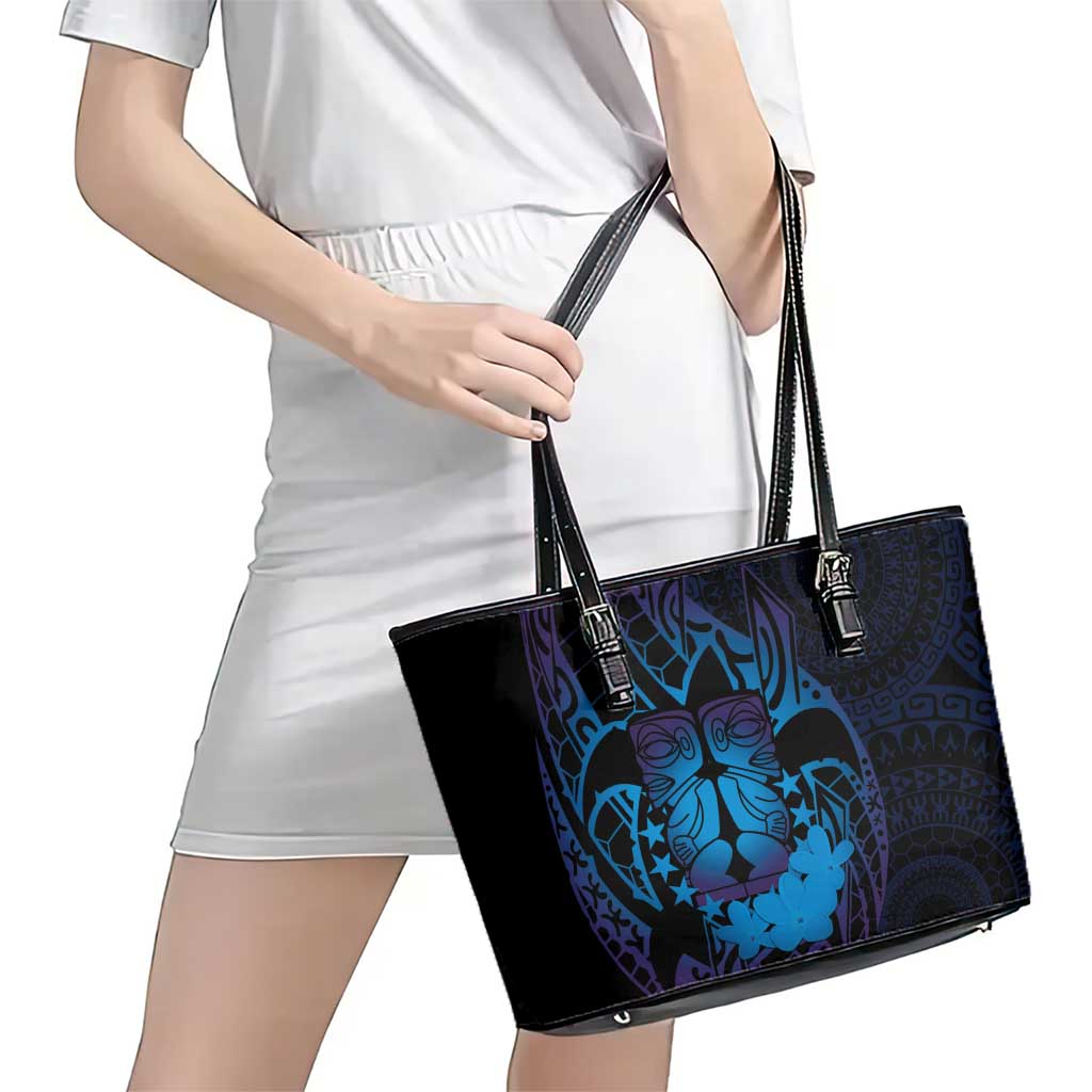 Kia Orana Kuki Airani Leather Tote Bag Cook Islands Tangaroa God Tatau Purple LT14 - Polynesian Pride