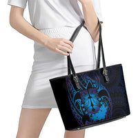 Kia Orana Kuki Airani Leather Tote Bag Cook Islands Tangaroa God Tatau Purple LT14 - Polynesian Pride
