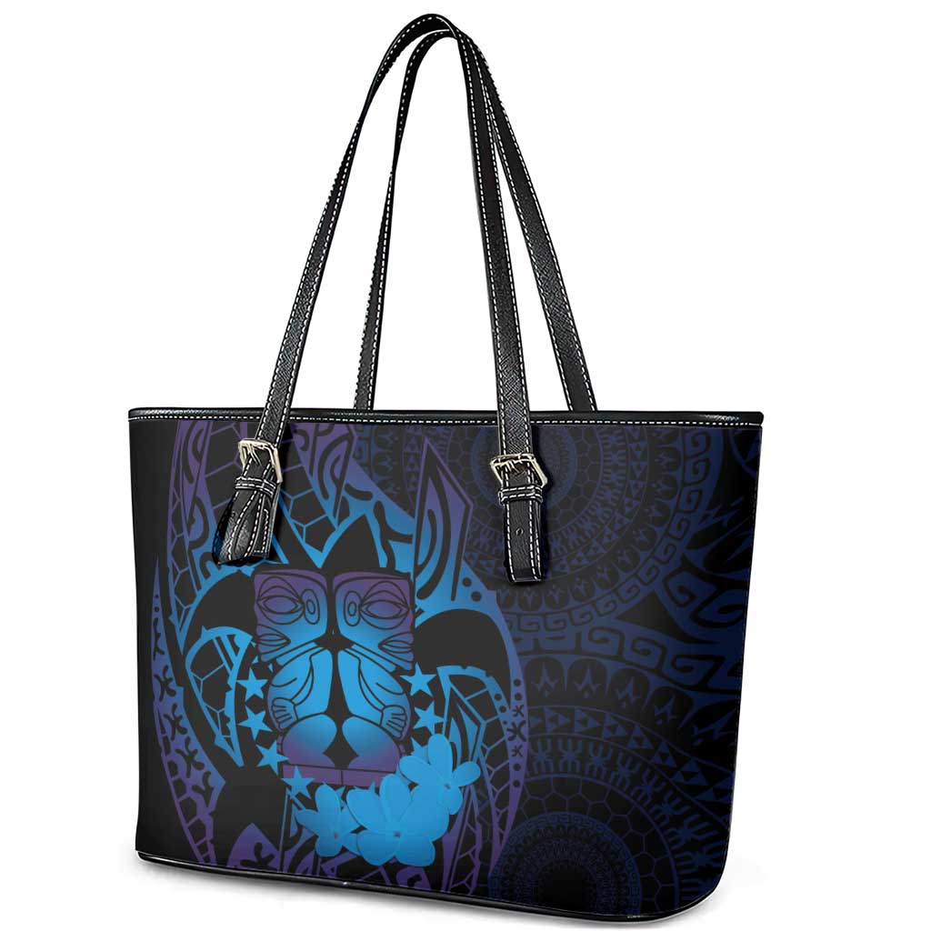 Kia Orana Kuki Airani Leather Tote Bag Cook Islands Tangaroa God Tatau Purple LT14 - Polynesian Pride
