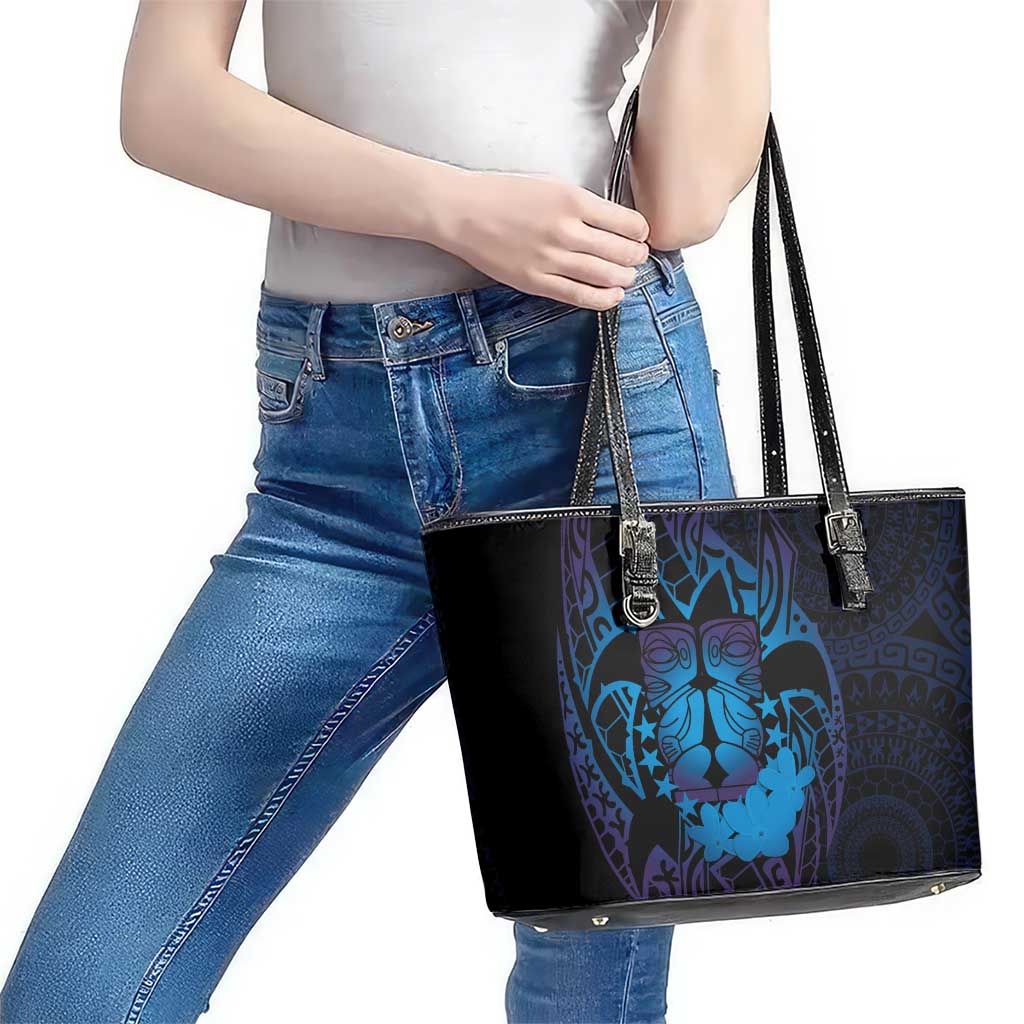 Kia Orana Kuki Airani Leather Tote Bag Cook Islands Tangaroa God Tatau Purple LT14 - Polynesian Pride