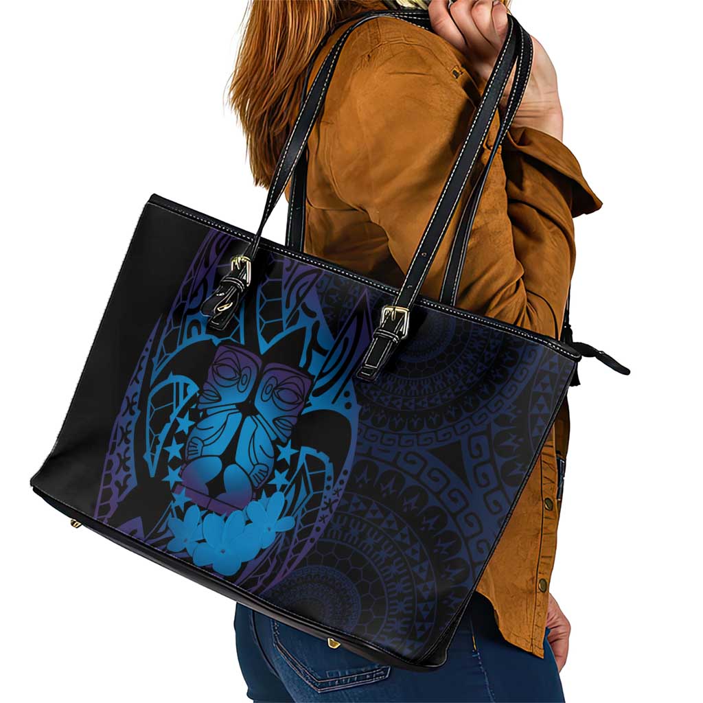 Kia Orana Kuki Airani Leather Tote Bag Cook Islands Tangaroa God Tatau Purple LT14 - Polynesian Pride