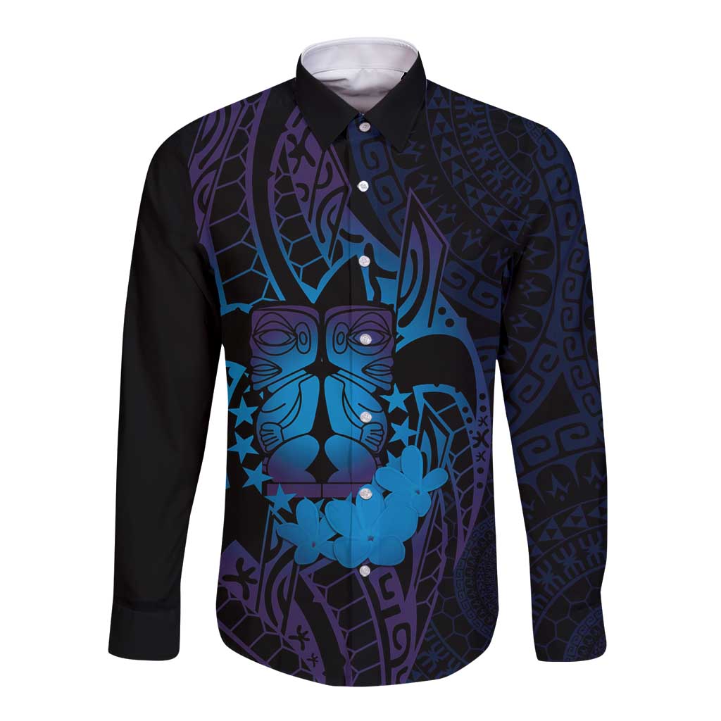 Kia Orana Kuki Airani Long Sleeve Button Shirt Cook Islands Tangaroa God Tatau Purple LT14 Unisex Purple - Polynesian Pride