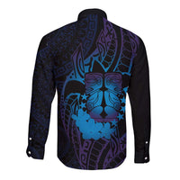Kia Orana Kuki Airani Long Sleeve Button Shirt Cook Islands Tangaroa God Tatau Purple LT14 - Polynesian Pride