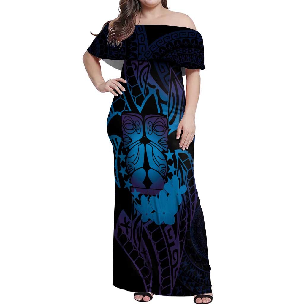 Kia Orana Kuki Airani Off Shoulder Maxi Dress Cook Islands Tangaroa God Tatau Purple LT14 Women Purple - Polynesian Pride