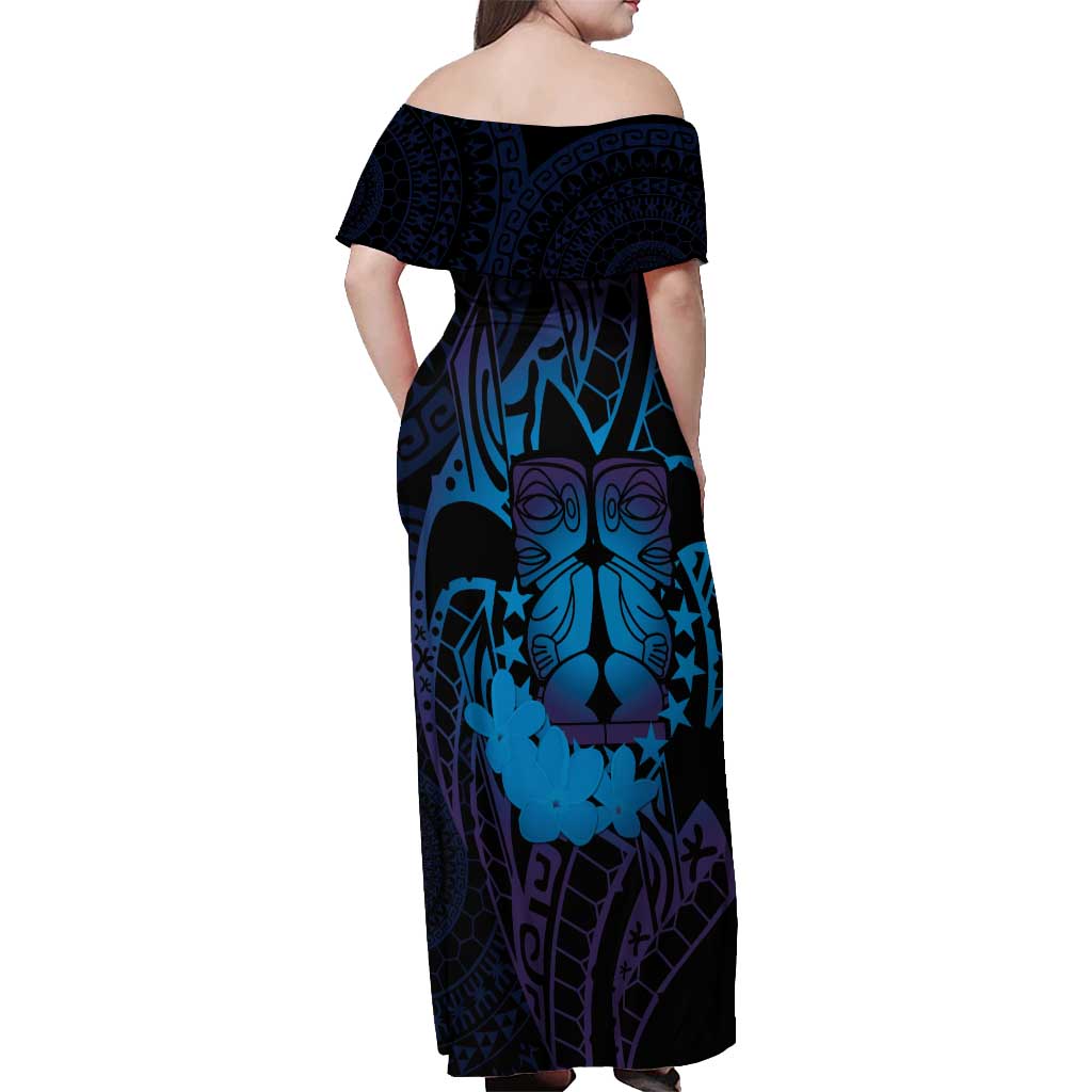 Kia Orana Kuki Airani Off Shoulder Maxi Dress Cook Islands Tangaroa God Tatau Purple LT14 - Polynesian Pride