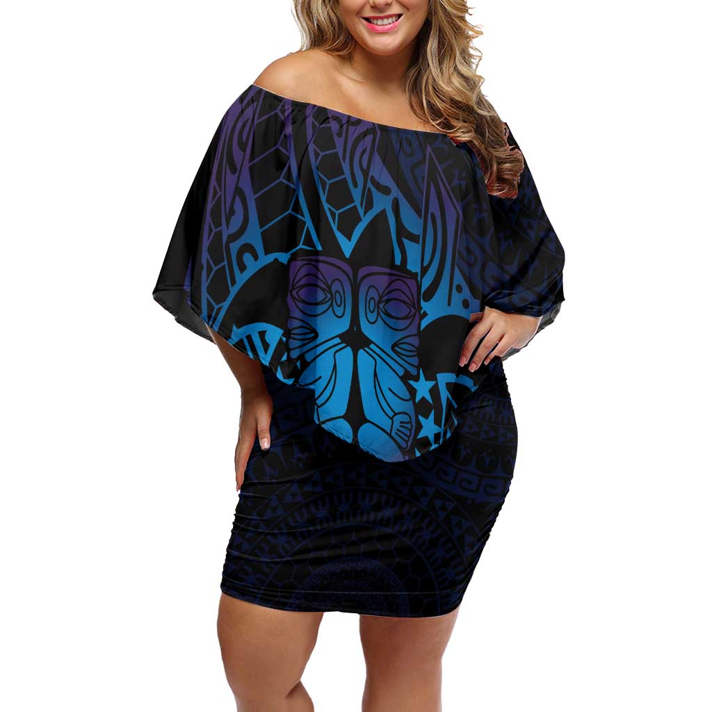Kia Orana Kuki Airani Off Shoulder Short Dress Cook Islands Tangaroa God Tatau Purple LT14 Women Purple - Polynesian Pride