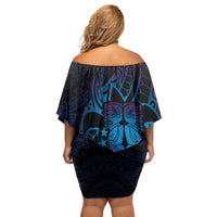 Kia Orana Kuki Airani Off Shoulder Short Dress Cook Islands Tangaroa God Tatau Purple LT14 - Polynesian Pride