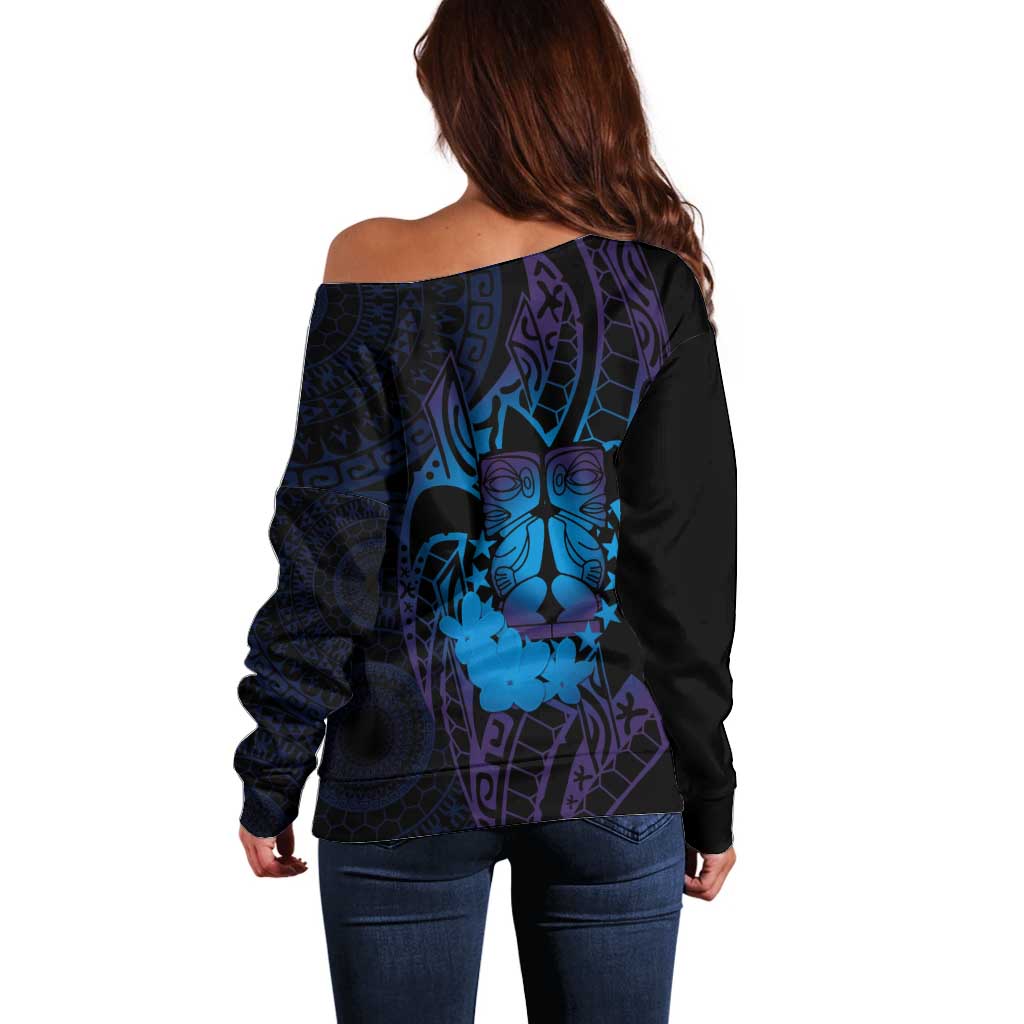Kia Orana Kuki Airani Off Shoulder Sweater Cook Islands Tangaroa God Tatau Purple LT14 - Polynesian Pride