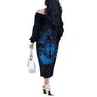 Kia Orana Kuki Airani Off The Shoulder Long Sleeve Dress Cook Islands Tangaroa God Tatau Purple LT14 - Polynesian Pride