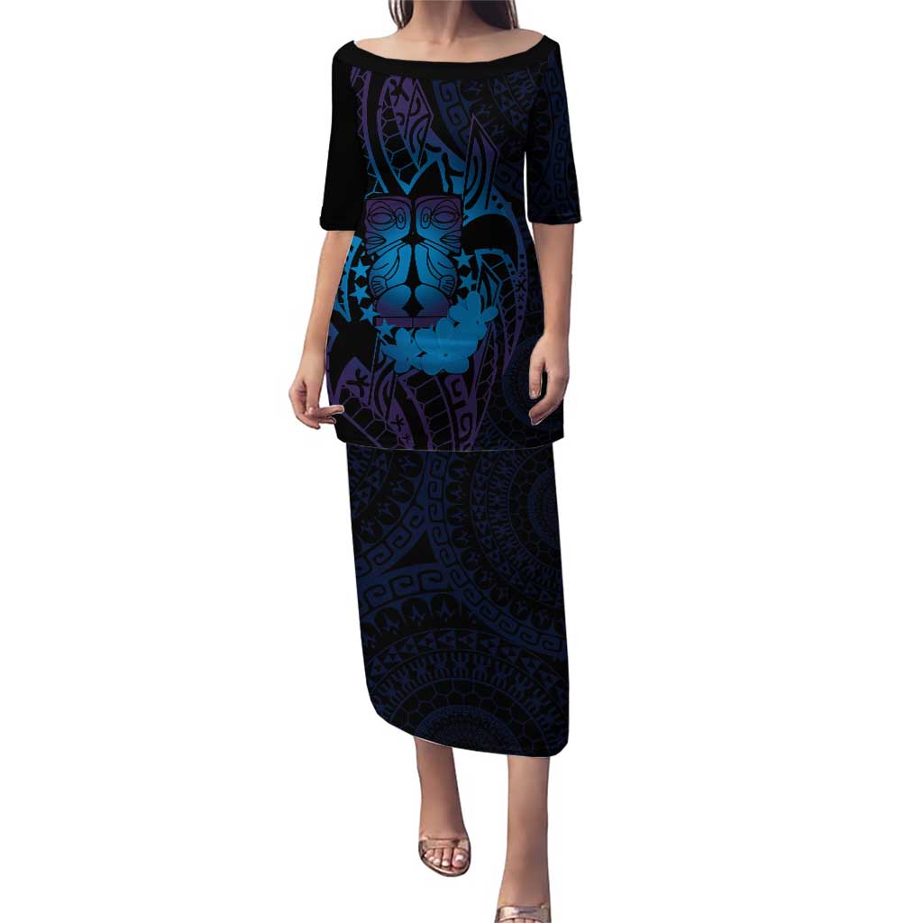 Kia Orana Kuki Airani Puletasi Cook Islands Tangaroa God Tatau Purple LT14 Long Dress Purple - Polynesian Pride