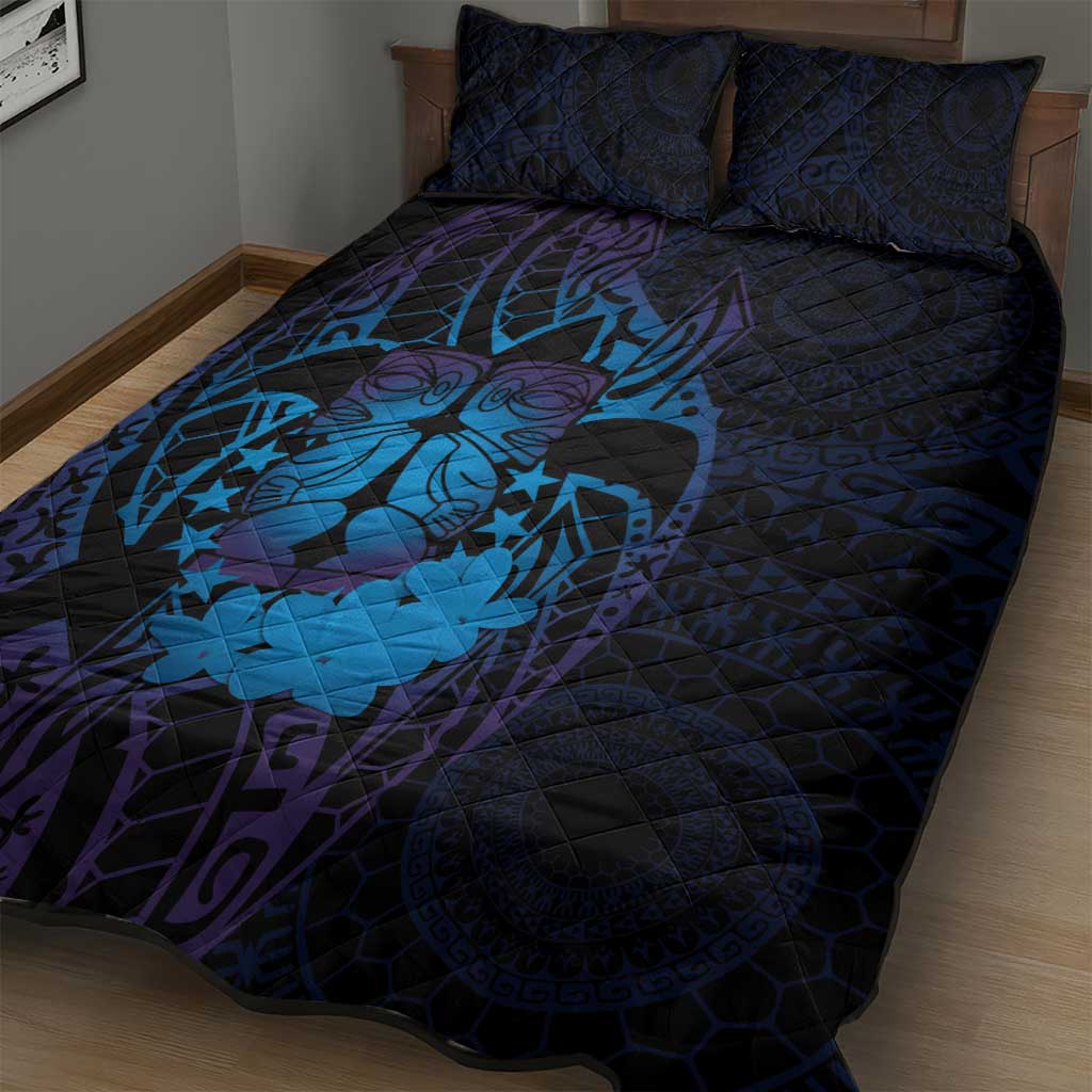 Kia Orana Kuki Airani Quilt Bed Set Cook Islands Tangaroa God Tatau Purple LT14 - Polynesian Pride