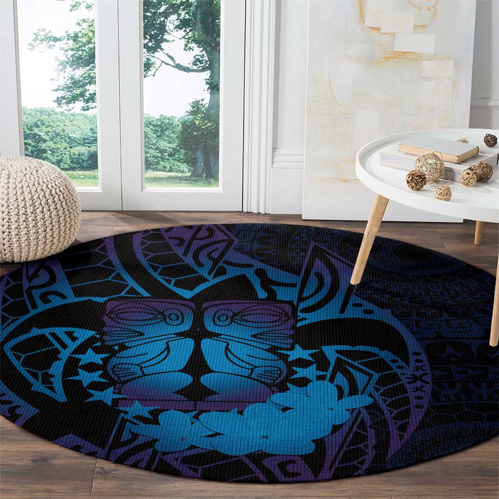 Kia Orana Kuki Airani Round Carpet Cook Islands Tangaroa God Tatau Purple LT14 - Polynesian Pride