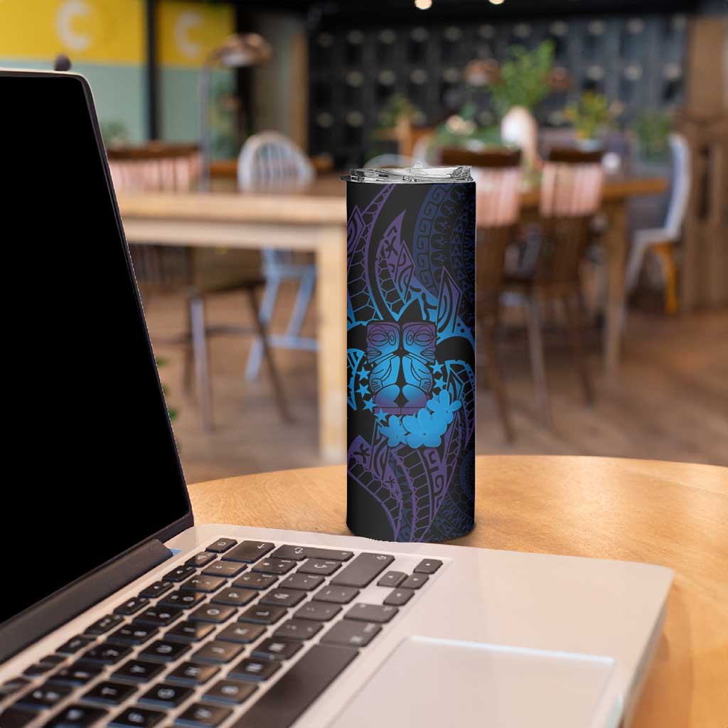 Kia Orana Kuki Airani Skinny Tumbler Cook Islands Tangaroa God Tatau Purple LT14 - Polynesian Pride