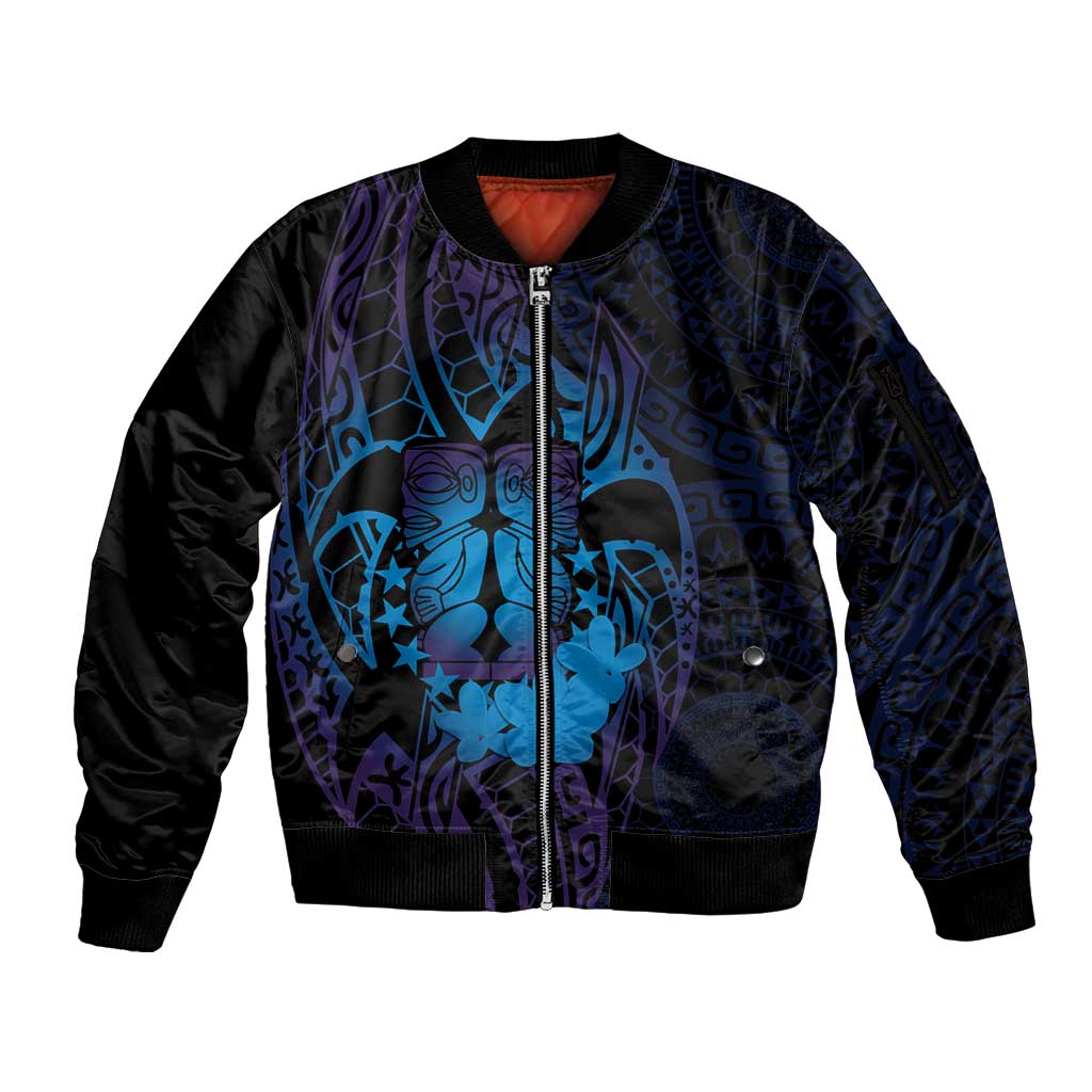 Kia Orana Kuki Airani Sleeve Zip Bomber Jacket Cook Islands Tangaroa God Tatau Purple LT14 Unisex Purple - Polynesian Pride