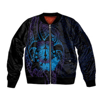 Kia Orana Kuki Airani Sleeve Zip Bomber Jacket Cook Islands Tangaroa God Tatau Purple LT14 Unisex Purple - Polynesian Pride