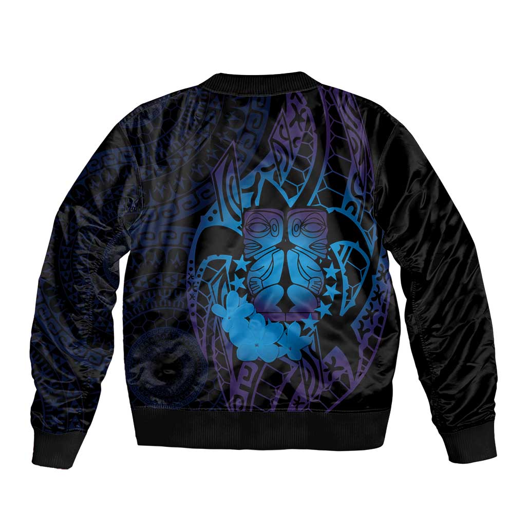 Kia Orana Kuki Airani Sleeve Zip Bomber Jacket Cook Islands Tangaroa God Tatau Purple LT14 - Polynesian Pride