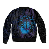Kia Orana Kuki Airani Sleeve Zip Bomber Jacket Cook Islands Tangaroa God Tatau Purple LT14 - Polynesian Pride