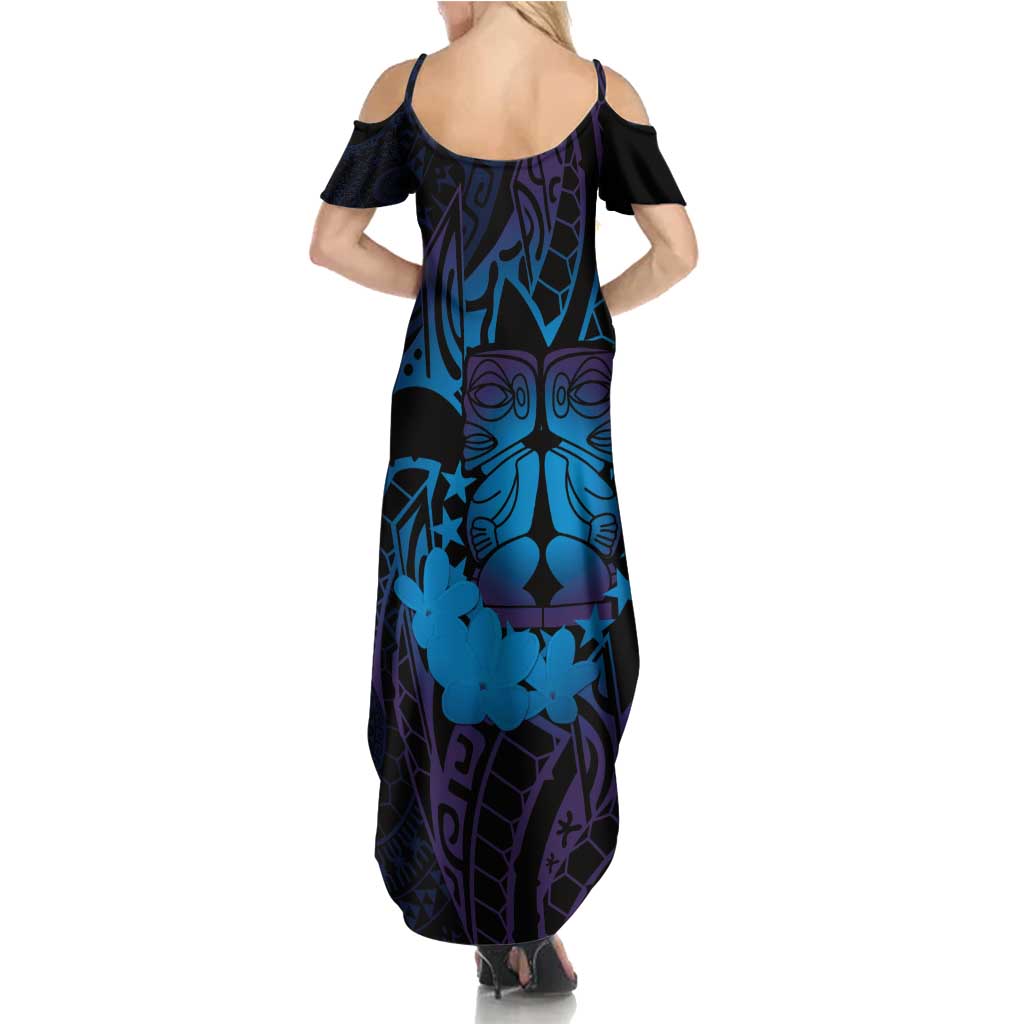 Kia Orana Kuki Airani Summer Maxi Dress Cook Islands Tangaroa God Tatau Purple LT14 - Polynesian Pride