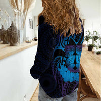 Kia Orana Kuki Airani Women Casual Shirt Cook Islands Tangaroa God Tatau Purple LT14 - Polynesian Pride