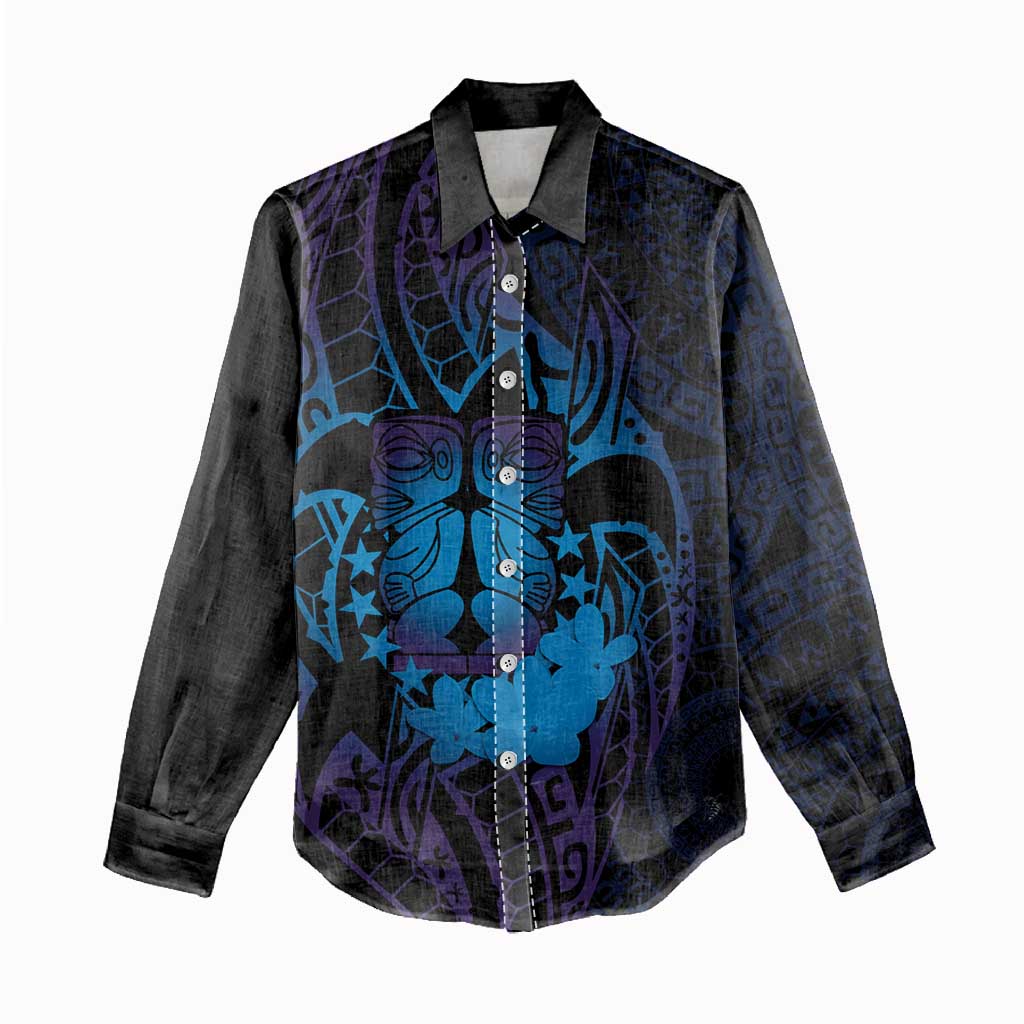 Kia Orana Kuki Airani Women Casual Shirt Cook Islands Tangaroa God Tatau Purple LT14 - Polynesian Pride