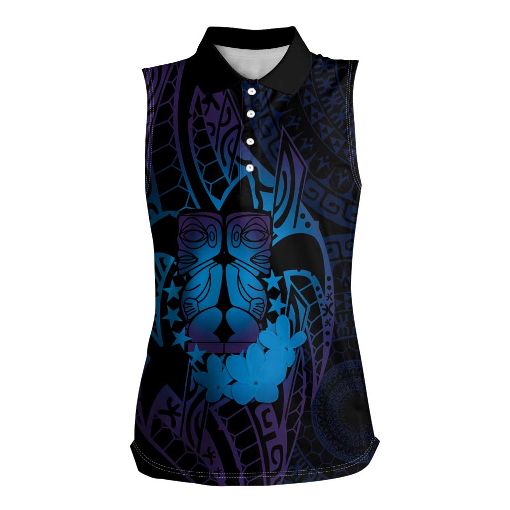 Kia Orana Kuki Airani Women Sleeveless Polo Shirt Cook Islands Tangaroa God Tatau Purple LT14 Female Purple - Polynesian Pride