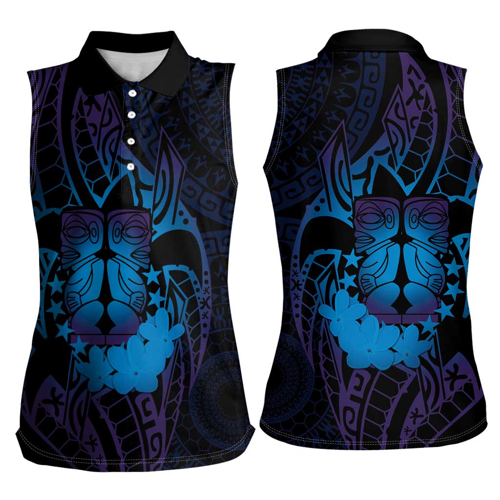 Kia Orana Kuki Airani Women Sleeveless Polo Shirt Cook Islands Tangaroa God Tatau Purple LT14 - Polynesian Pride