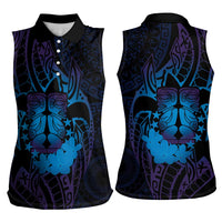 Kia Orana Kuki Airani Women Sleeveless Polo Shirt Cook Islands Tangaroa God Tatau Purple LT14 - Polynesian Pride