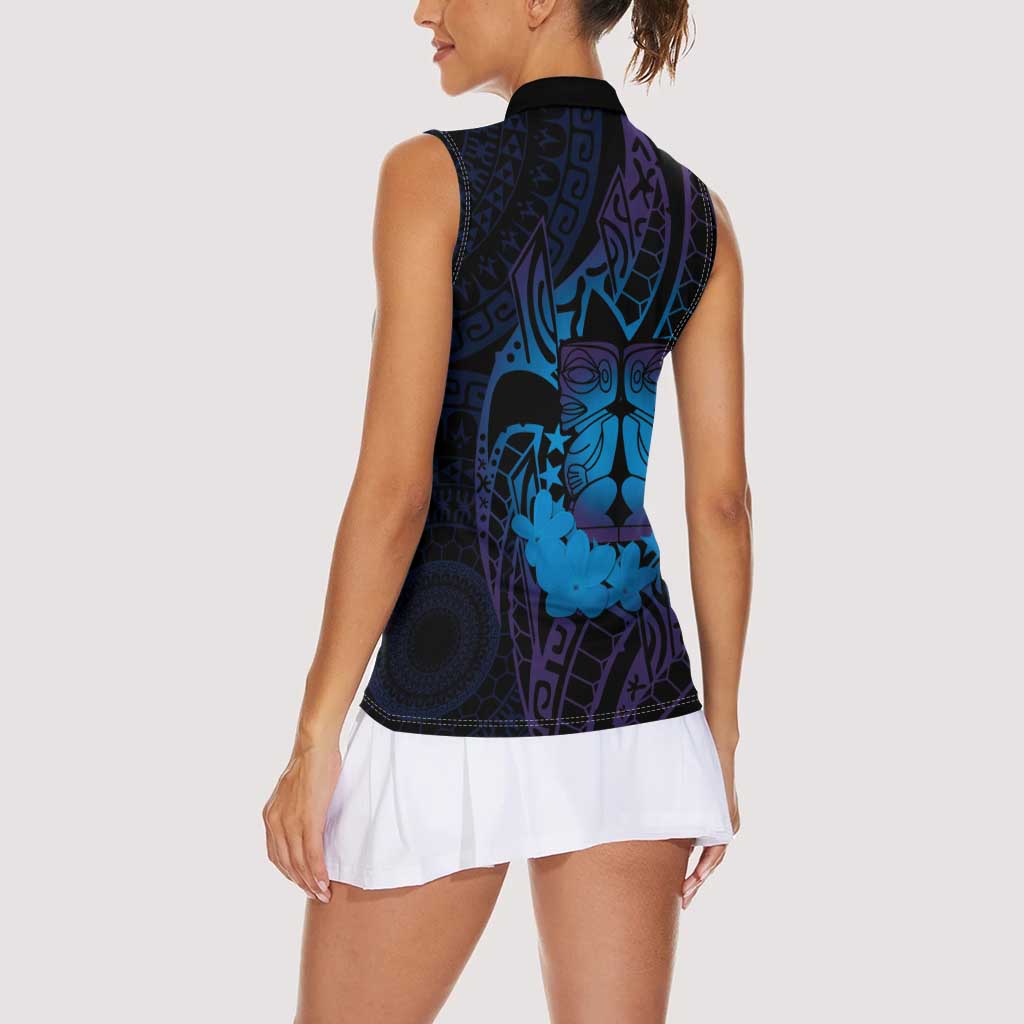 Kia Orana Kuki Airani Women Sleeveless Polo Shirt Cook Islands Tangaroa God Tatau Purple LT14 - Polynesian Pride