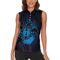 Kia Orana Kuki Airani Women Sleeveless Polo Shirt Cook Islands Tangaroa God Tatau Purple LT14 - Polynesian Pride