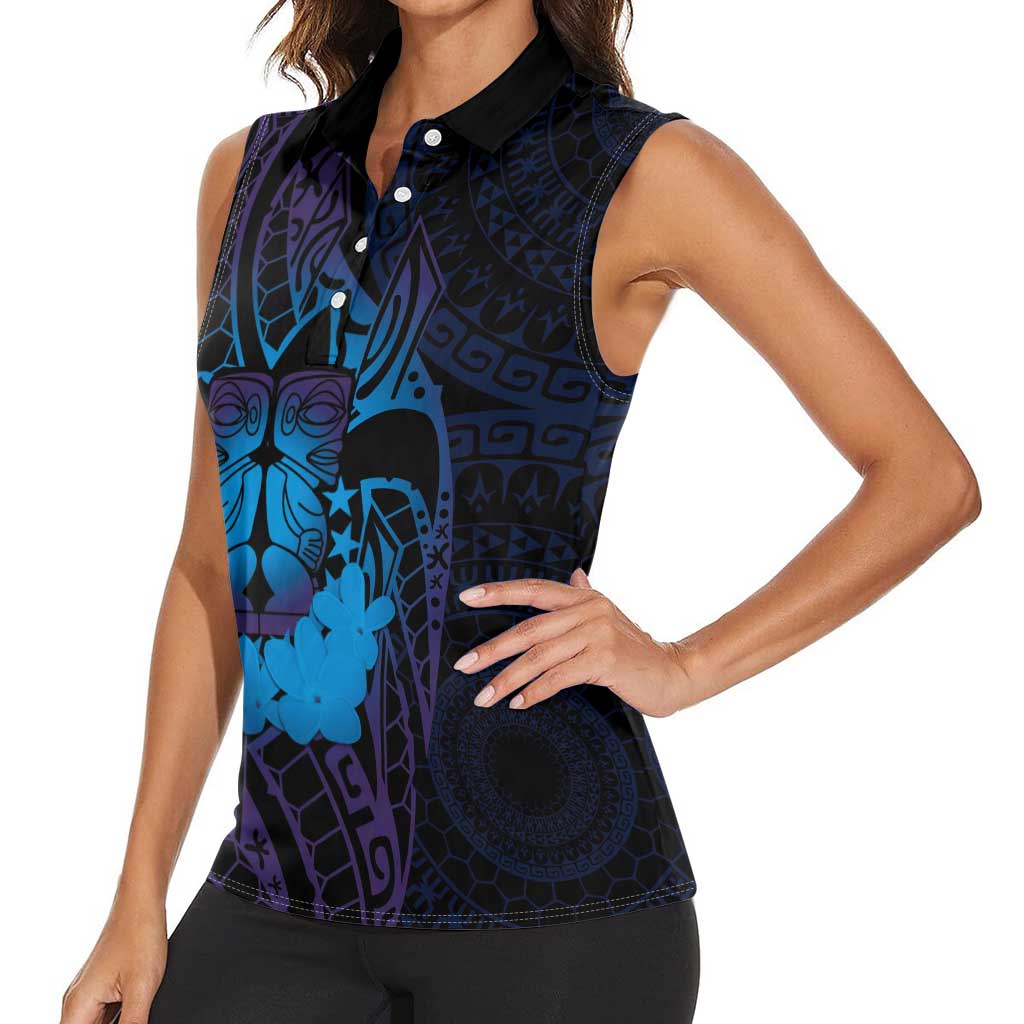 Kia Orana Kuki Airani Women Sleeveless Polo Shirt Cook Islands Tangaroa God Tatau Purple LT14 - Polynesian Pride