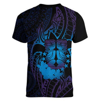 Kia Orana Kuki Airani Women V-Neck T-Shirt Cook Islands Tangaroa God Tatau Purple LT14 - Polynesian Pride