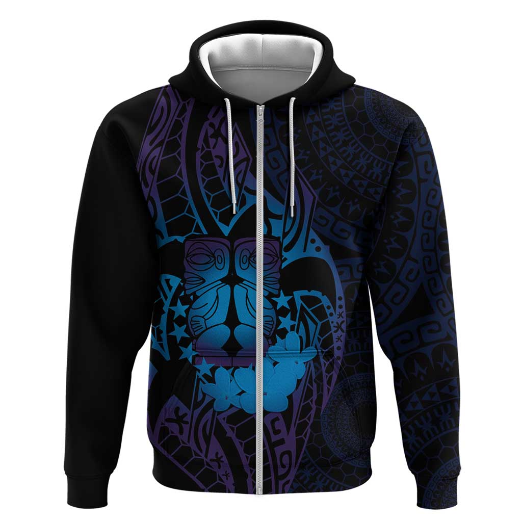 Kia Orana Kuki Airani Zip Hoodie Cook Islands Tangaroa God Tatau Purple LT14 Zip Hoodie Purple - Polynesian Pride