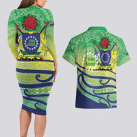 Te Maeva Nui Cook Islands Couples Matching Long Sleeve Bodycon Dress and Hawaiian Shirt 60th Independence Anniversary Proud LT14 - Polynesian Pride