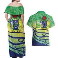 Te Maeva Nui Cook Islands Couples Matching Off Shoulder Maxi Dress and Hawaiian Shirt 60th Independence Anniversary Proud LT14 - Polynesian Pride